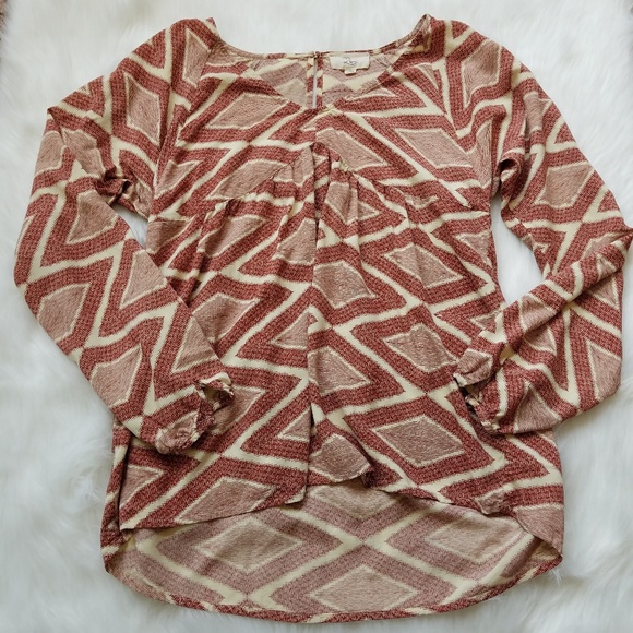 Boho V-neck Blouse  High Low Long Sleeve - Picture 1 of 8